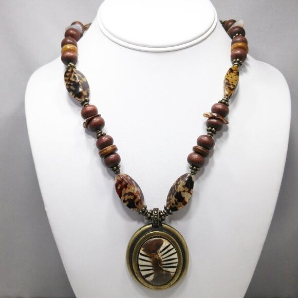 Chico's Animal Print Pendant Bead Necklace, 21 Inches - Picture 2 of 8